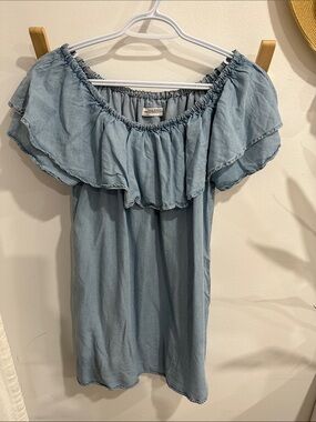 ZARA WOMAN Light Chambray Off-Shoulder Ruffle mini dress